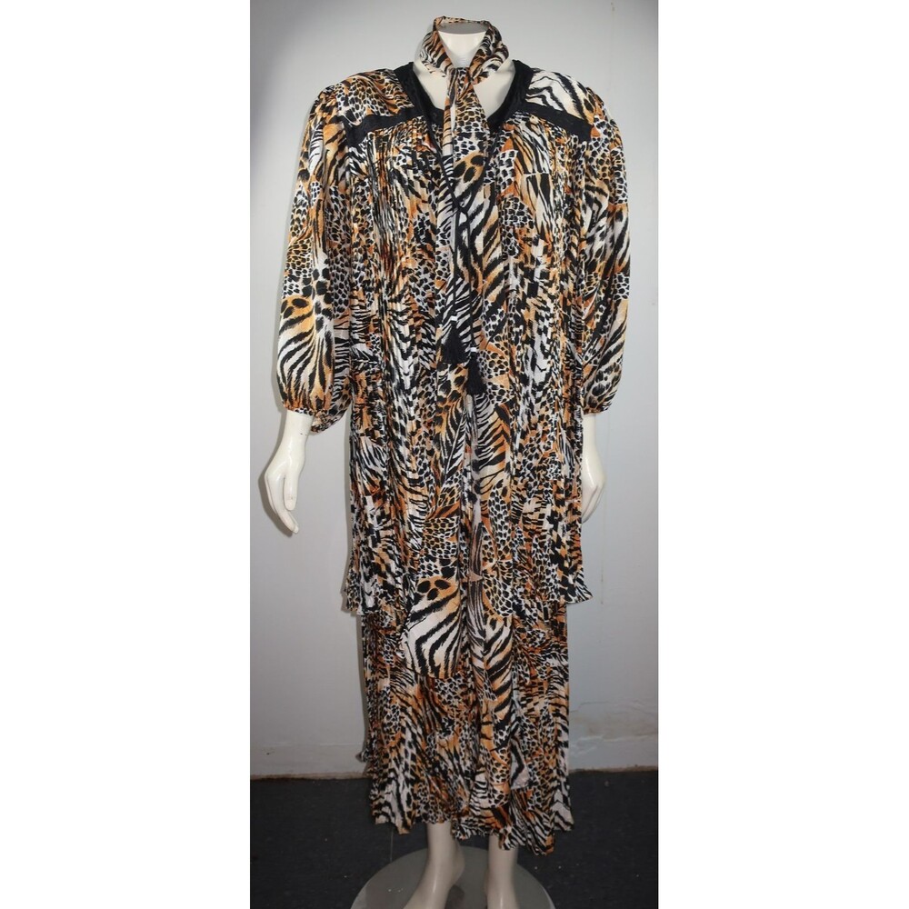 VTG Diane Freis Animal Print Cheetah Dress 3 Pc Set Blouse Skirt Georgette L/XL - Picture 4 of 16